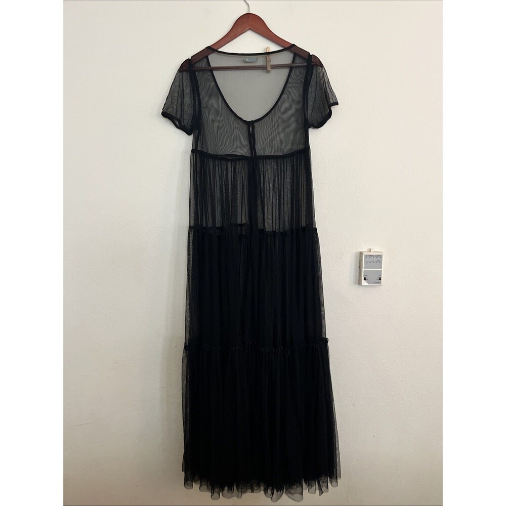 Kimchi Blue Urban Outfitters Sheer Maxi Tiered Short Sleeve Cover Up Dress SZ M - Picture 7 of 11